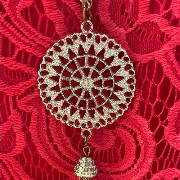 First Love Elegant Red Lace Women’s Racer Back Tank With Gold Mandala Necklace - Picture 3 of 12